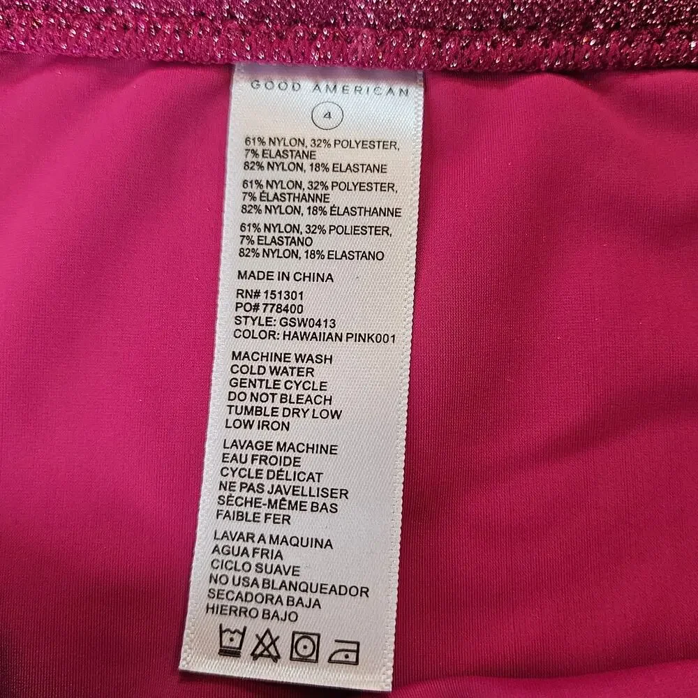 Good American Sparkle Better Bikini Full Swimsuit Bottom Hawaiian Pink Womens XL